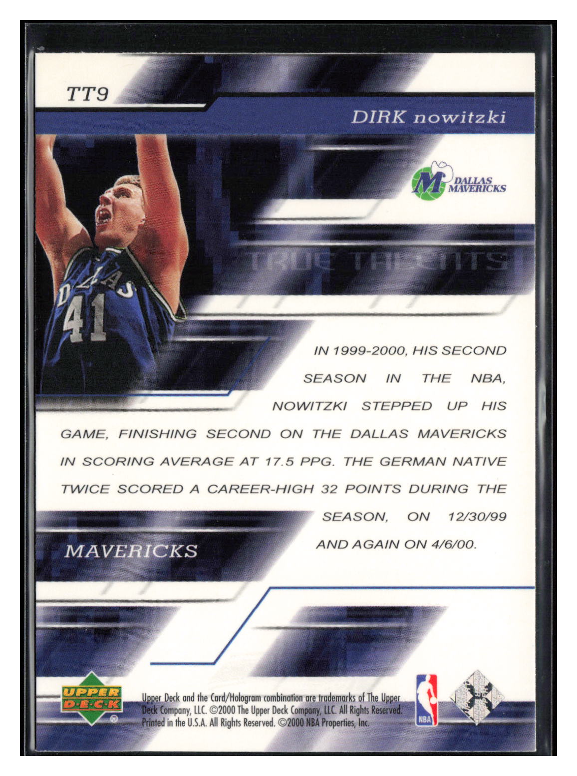 2000-01 Upper Deck #TT9 Dirk Nowitzki True Talents