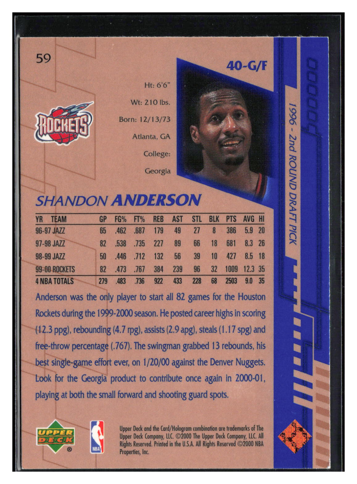 2000-01 Upper Deck #59 Shandon Anderson