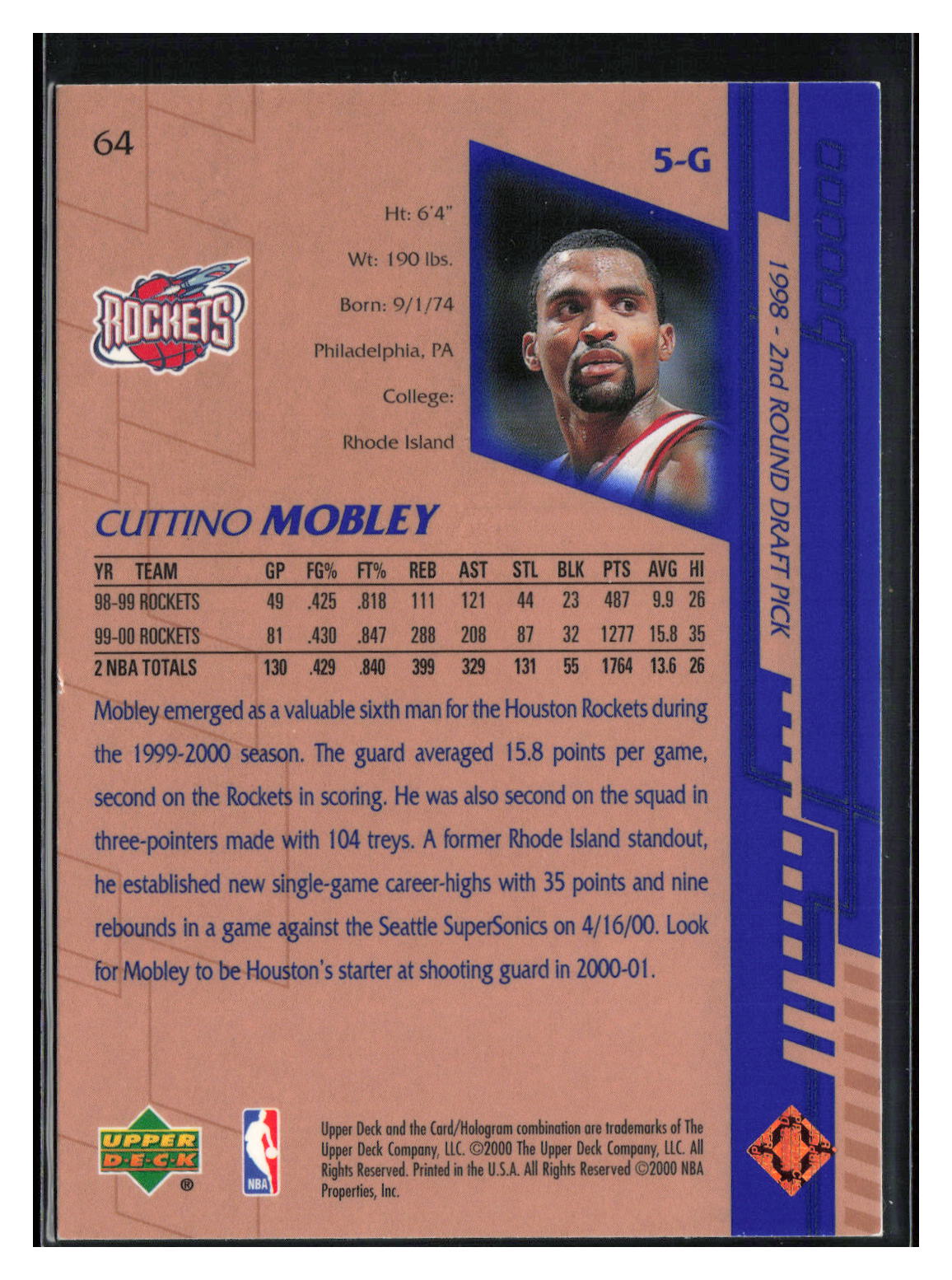 2000-01 Upper Deck #64 Cuttino Mobley