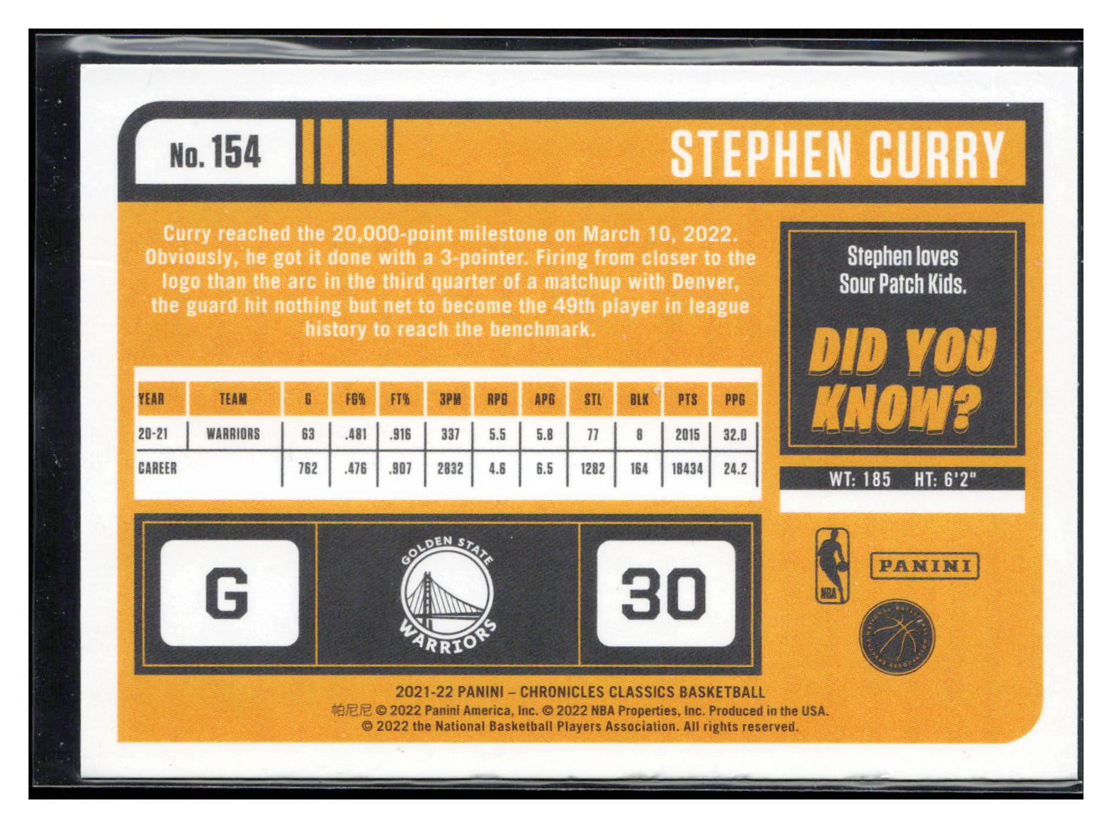 2021-22 Panini Chronicles #154 Stephen Curry