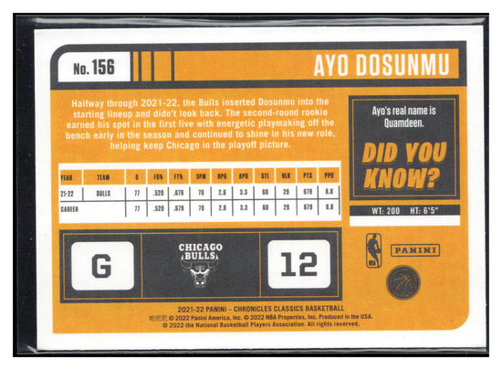 2021-22 Panini Chronicles #156 Ayo Dosunmu