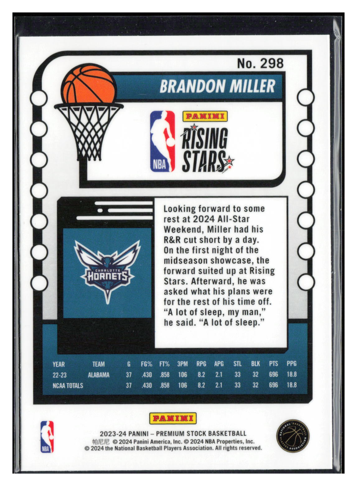 2023-24 Hoops Premium Stock #298 Brandon Miller