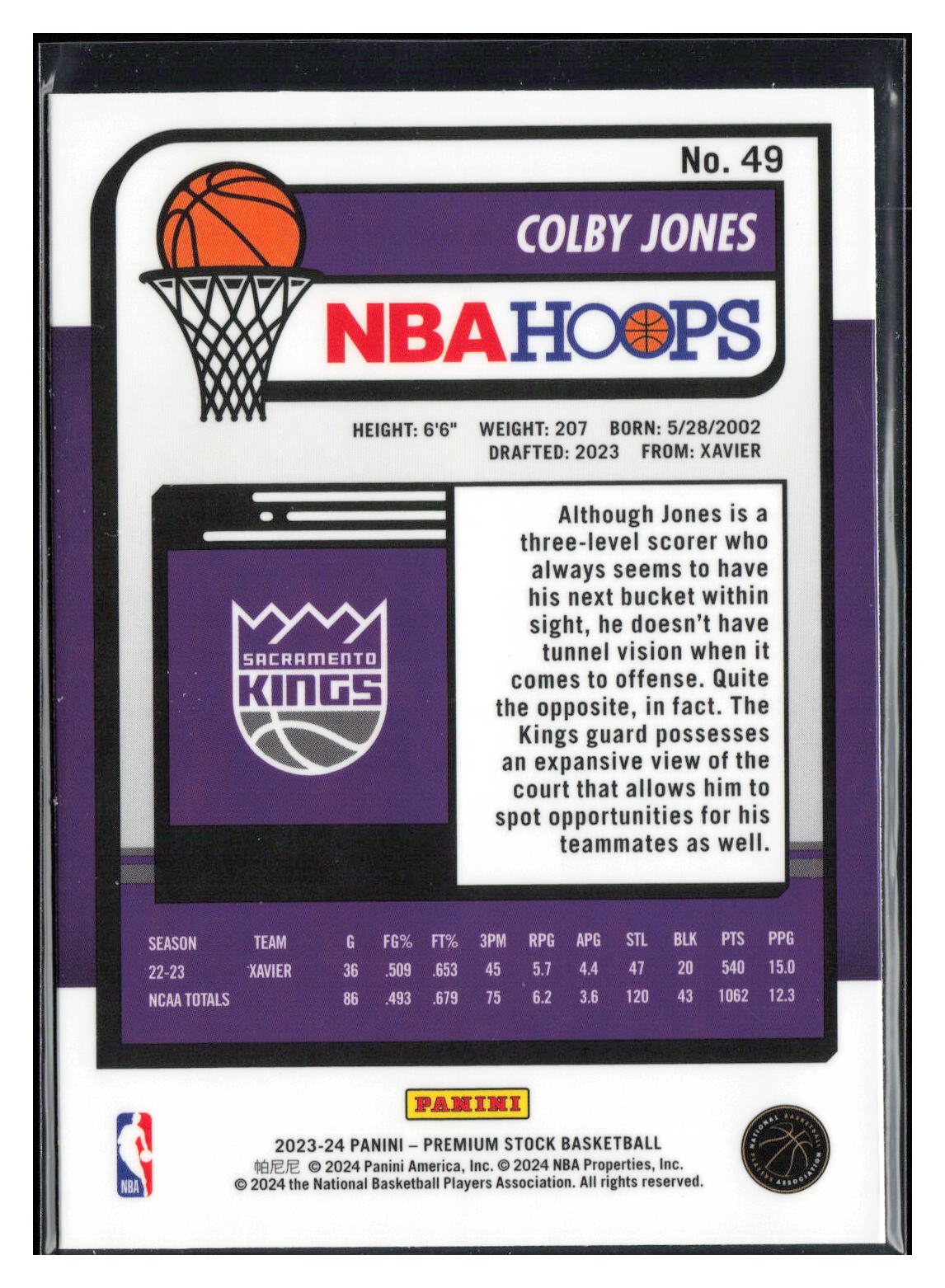 2023-24 Hoops Premium Stock #49 Colby Jones