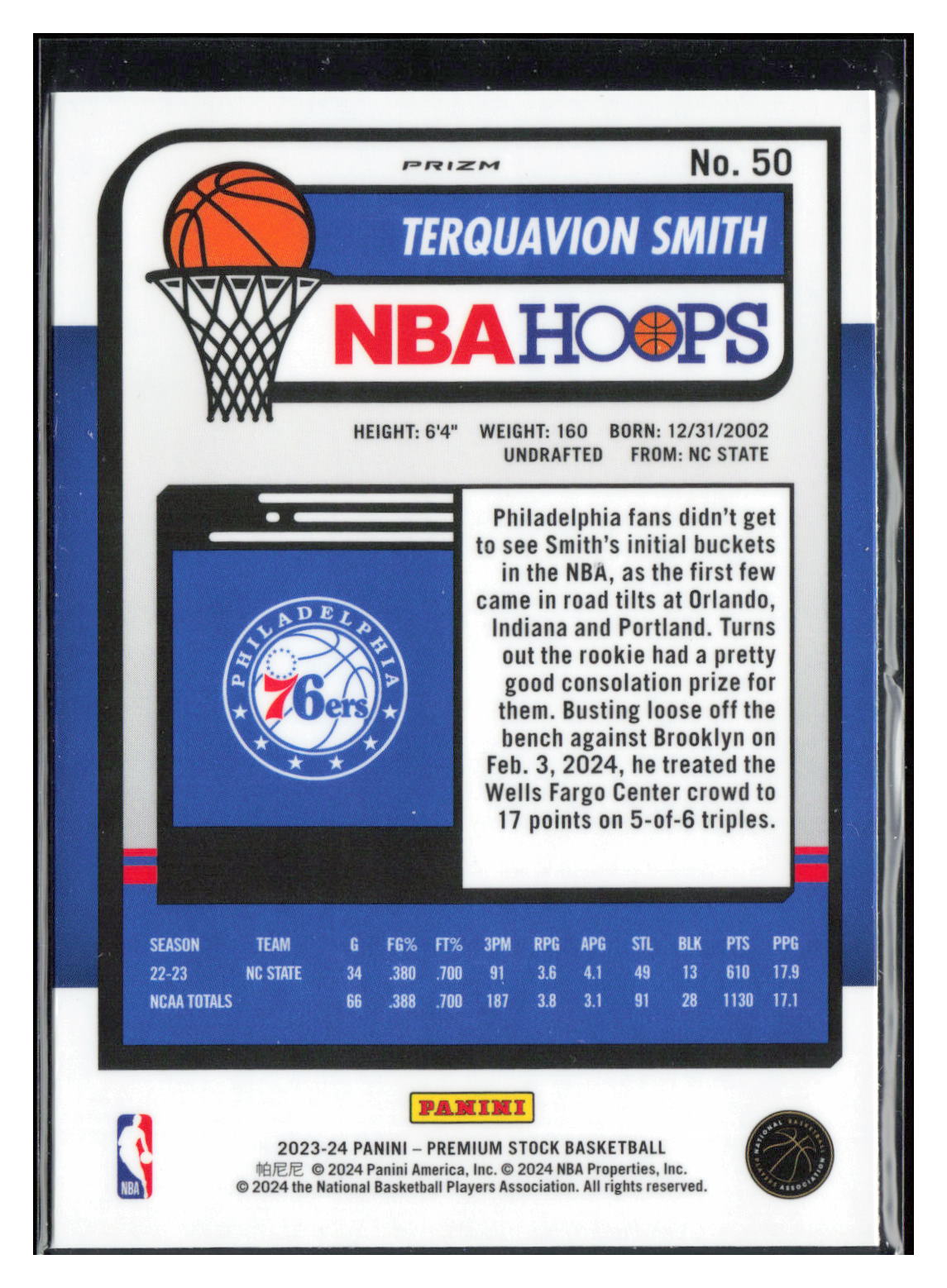 2023-24 Hoops Premium Stock #50 Terquavion Smith Disco