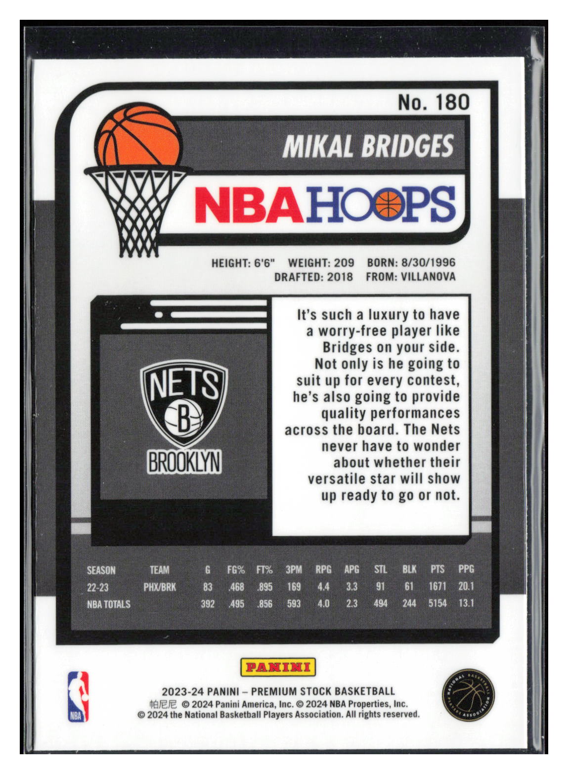 2023-24 Hoops Premium Stock #180 Mikal Bridges