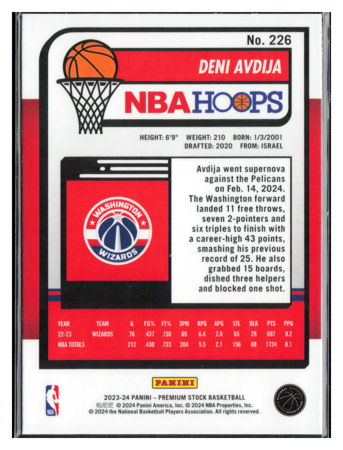 2023-24 Hoops Premium Stock #226 Deni Avdija