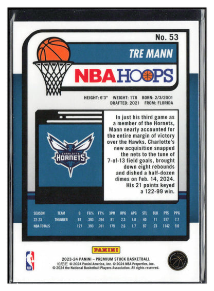 2023-24 Hoops Premium Stock #53 Tre Mann