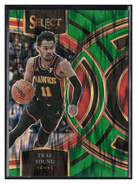 2023-24 Panini Select #158 Trae Young Green Shock Prizms