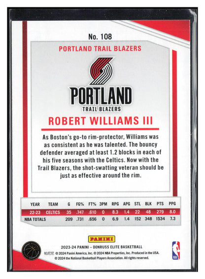 2023-24 Donruss Elite #108 Robert Williams III International Hyper Red and Green