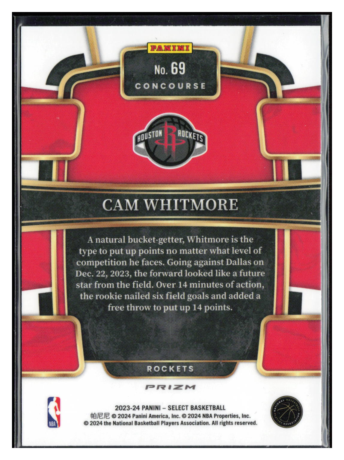 2023-24 Panini Select #69 Cam Whitmore Green White Purple Prizms