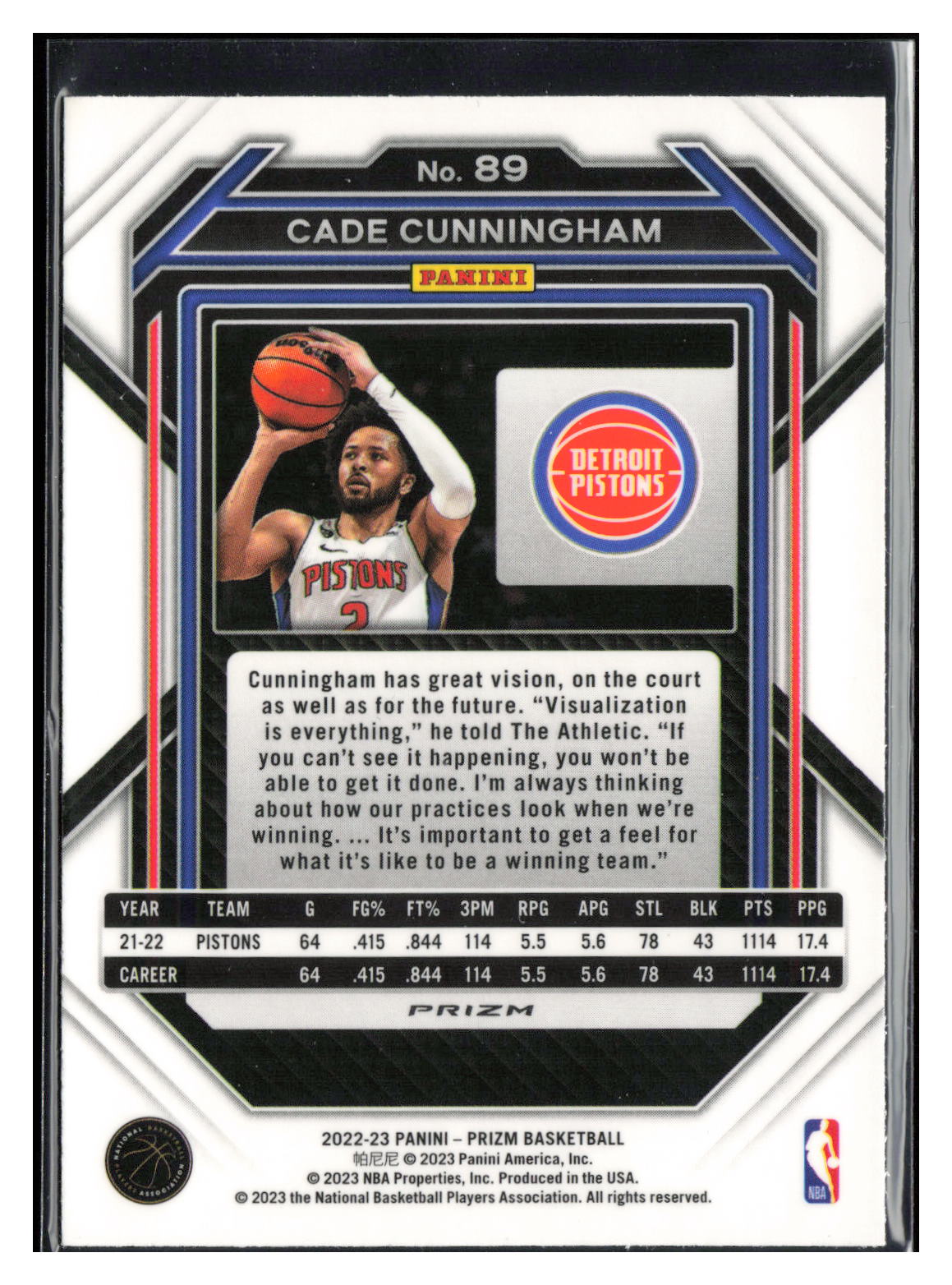 2022-23 Panini Prizm #89 Cade Cunningham Prizms Ice
