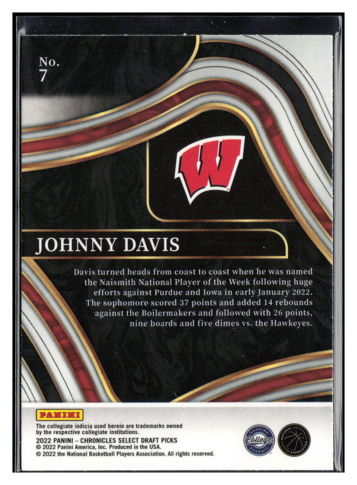 2022 Panini Chronicles Draft Picks #7 Johnny Davis Select