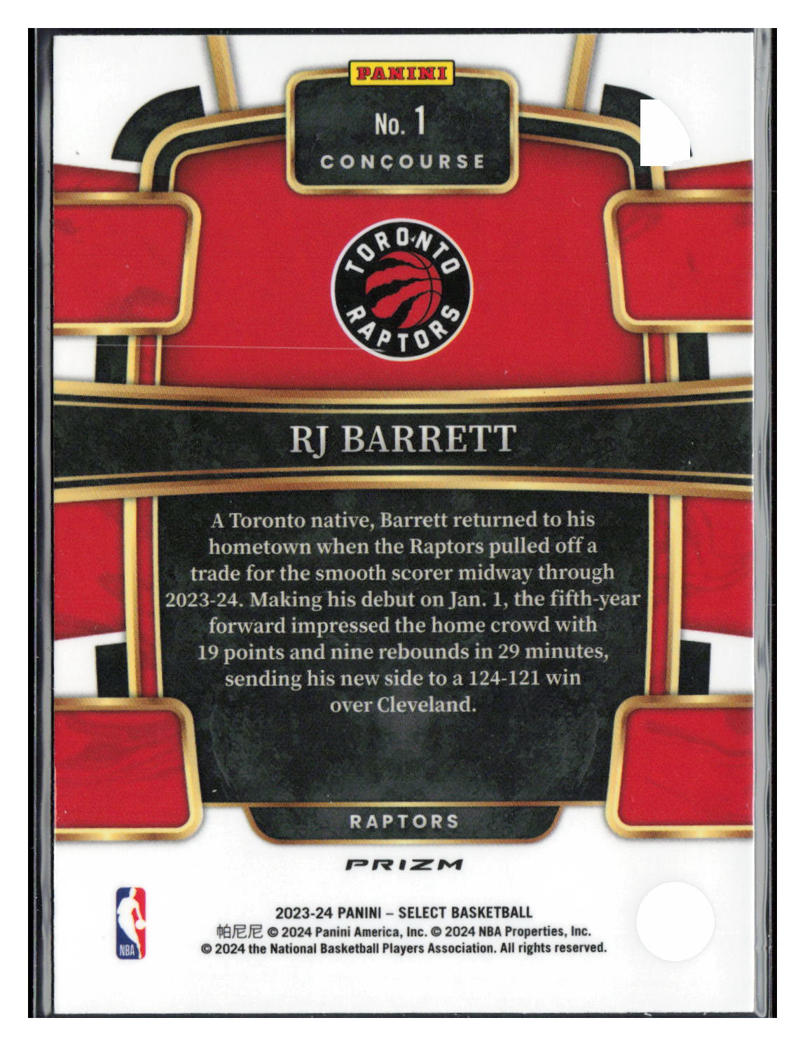 2023-24 Panini Select #1 RJ Barrett Green Shock Prizms