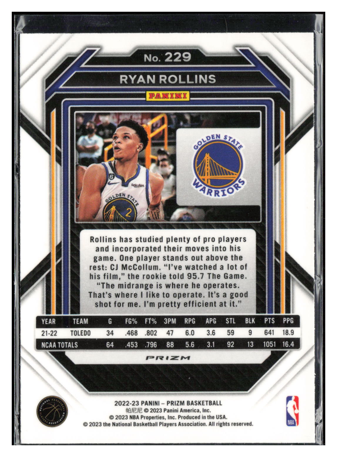 2022-23 Panini Prizm #229 Ryan Rollins Prizms Silver
