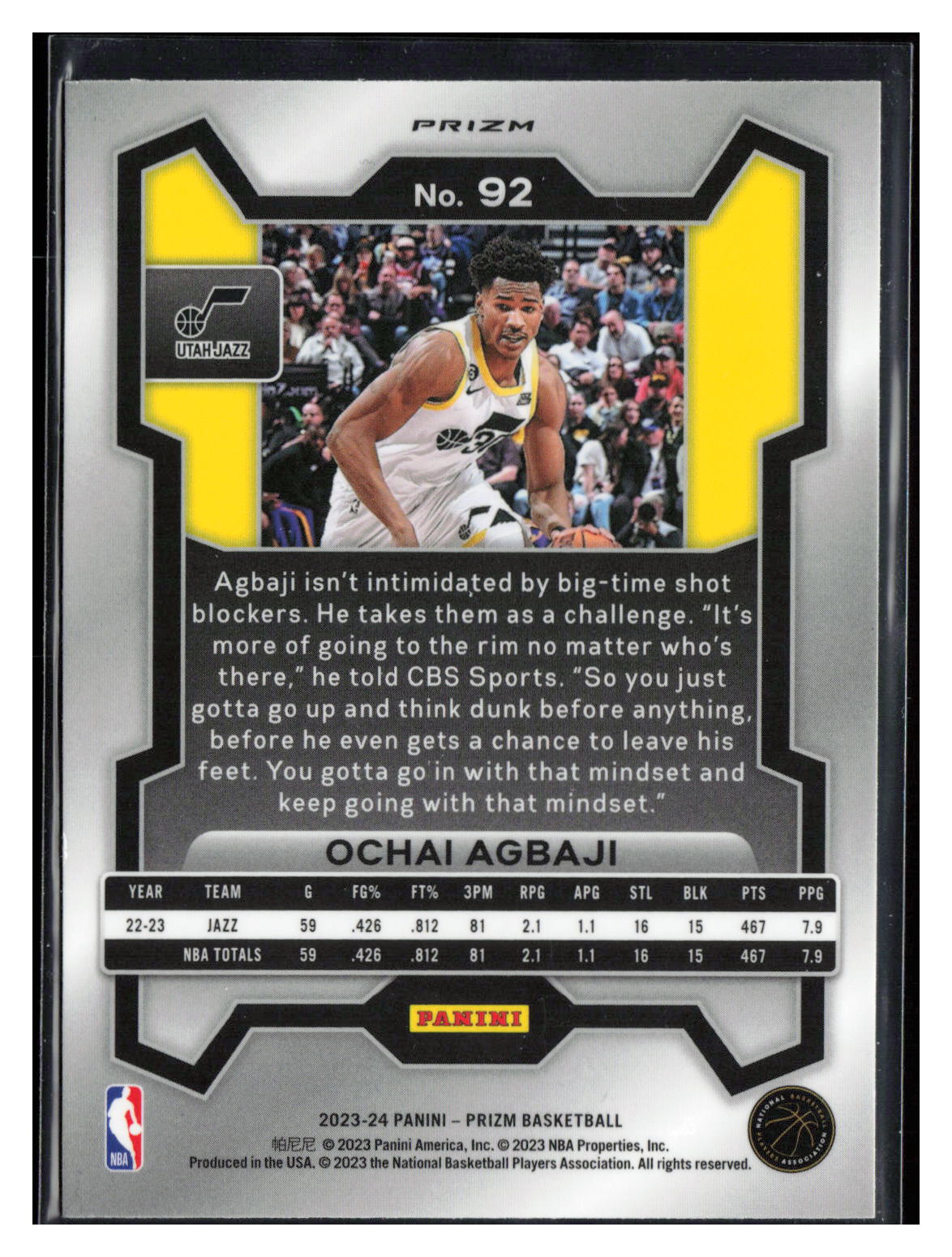 2023-24 Panini Prizm #92 Ochai Agbaji Prizms Green