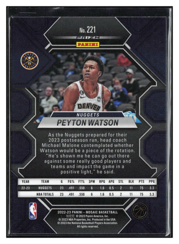 2022-23 Panini Mosaic #221 Peyton Watson Reactive Blue