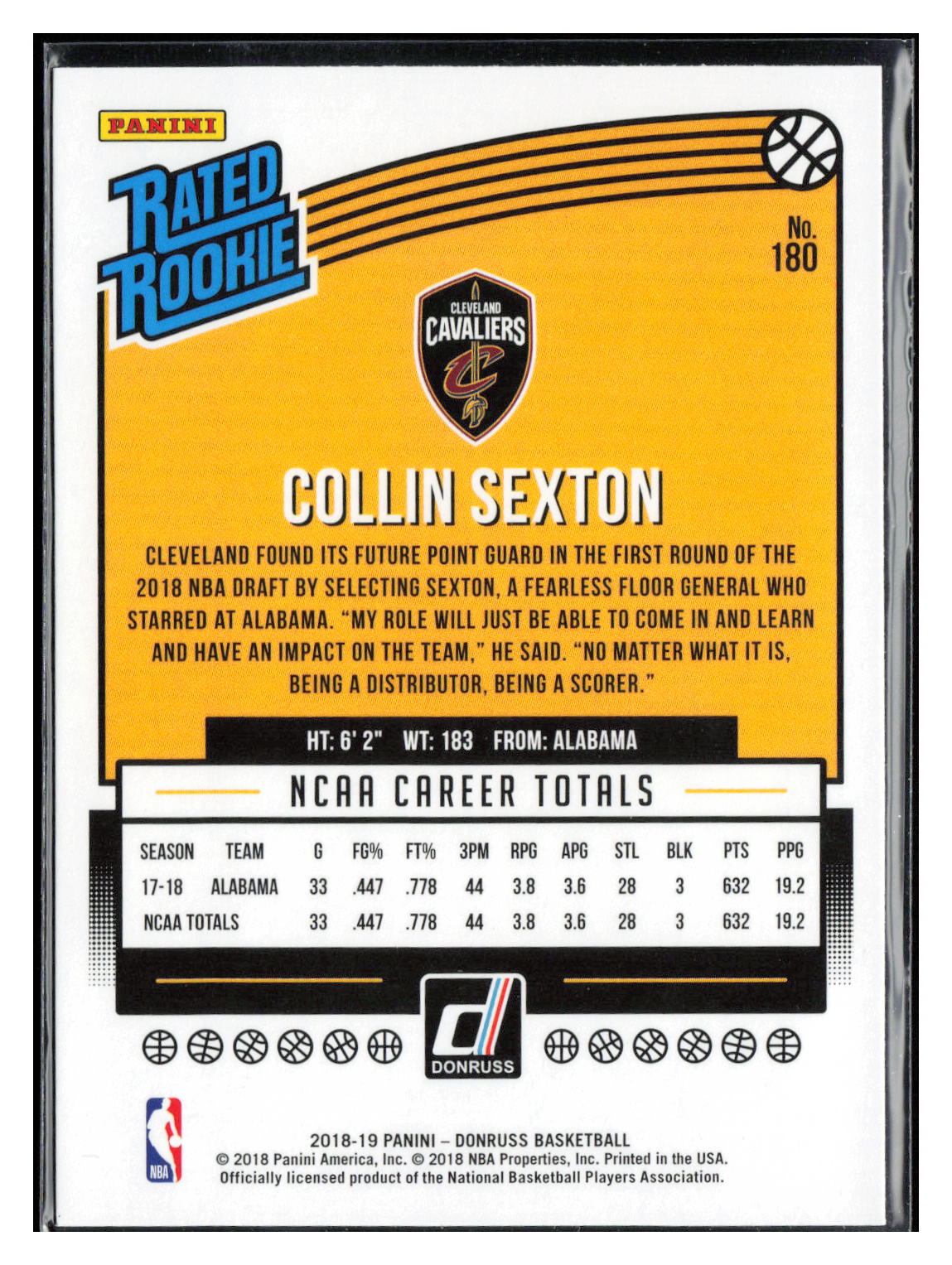 2018-19 Donruss #180 Collin Sexton