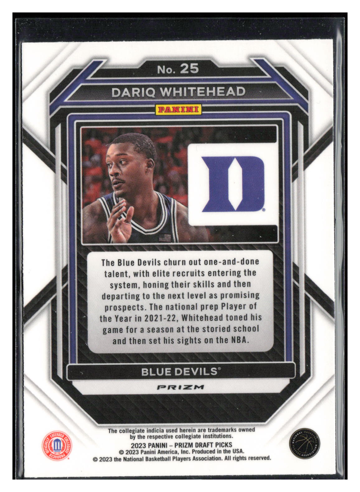 2023 Panini Prizm Draft Picks #25 Dariq Whitehead Silver