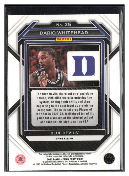 2023 Panini Prizm Draft Picks #25 Dariq Whitehead Silver