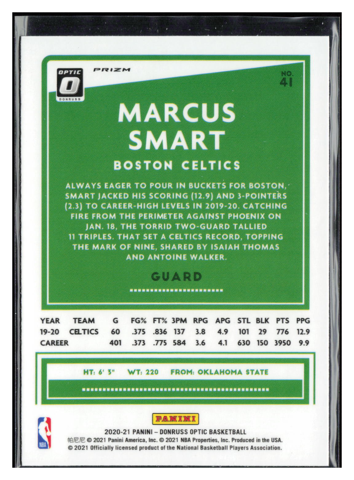2020-21 Donruss Optic #41 Marcus Smart Purple