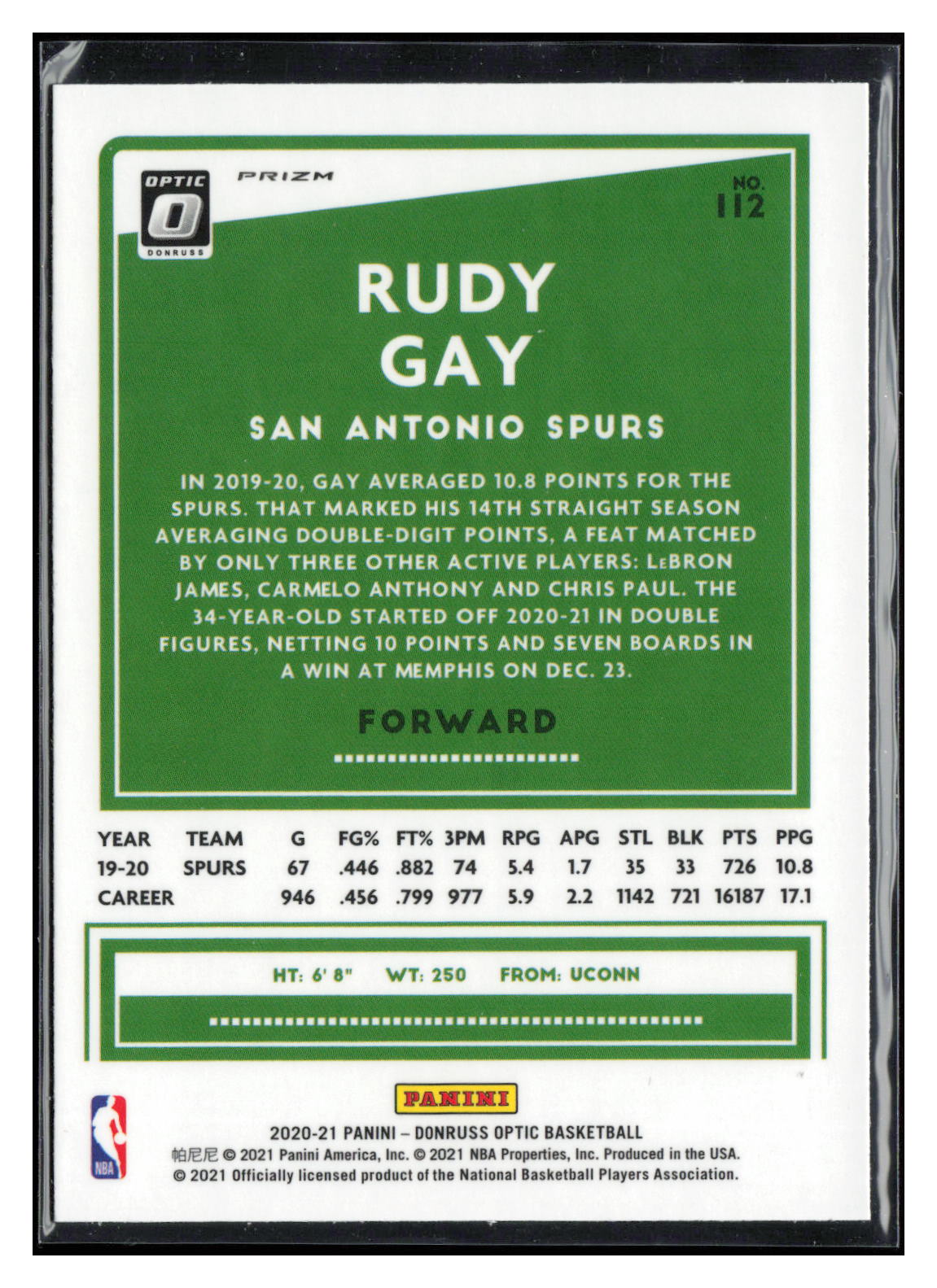 2020-21 Donruss Optic #112 Rudy Gay Purple