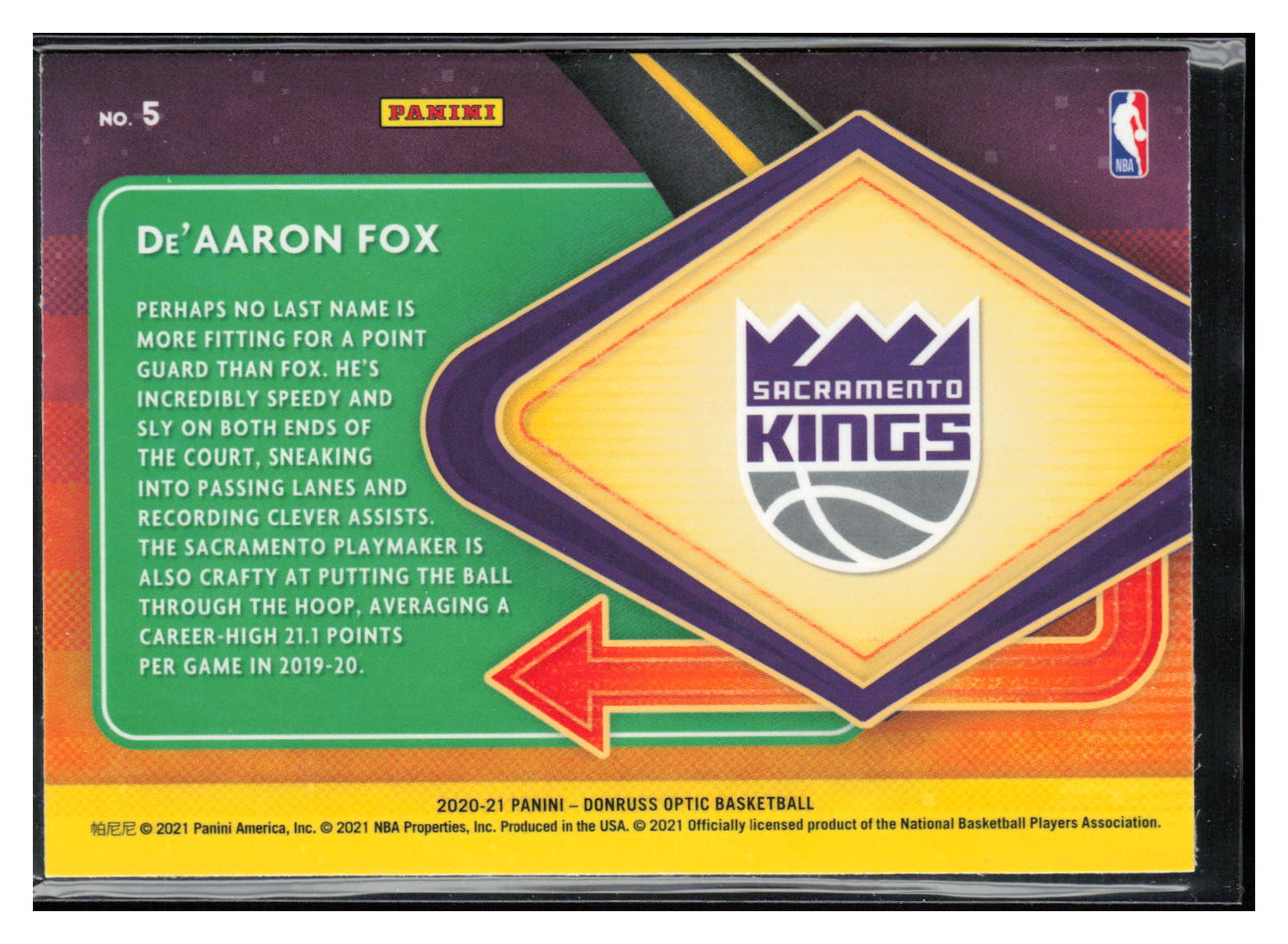 2020-21 Donruss Optic #5 De'Aaron Fox Express Lane