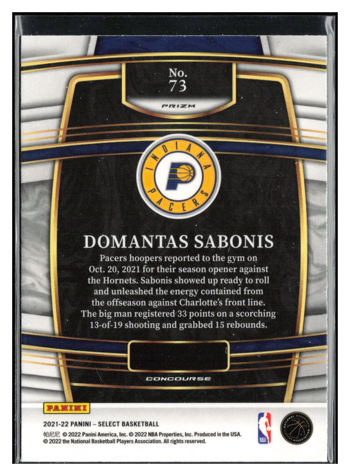 2021-22 Panini Select #73 Domantas Sabonis Blue (Retail Base)