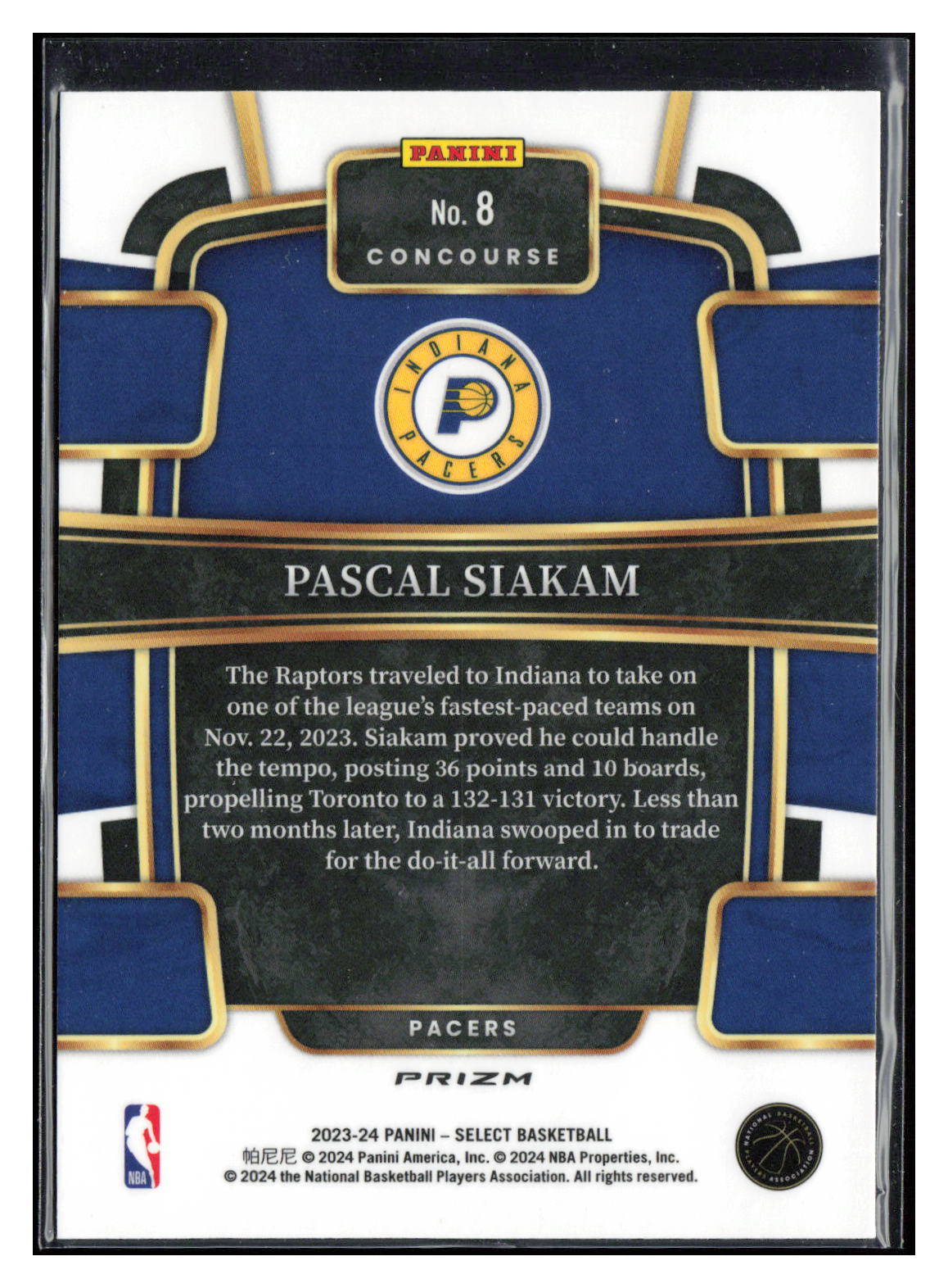 2023-24 Panini Select #8 Pascal Siakam Silver Prizms