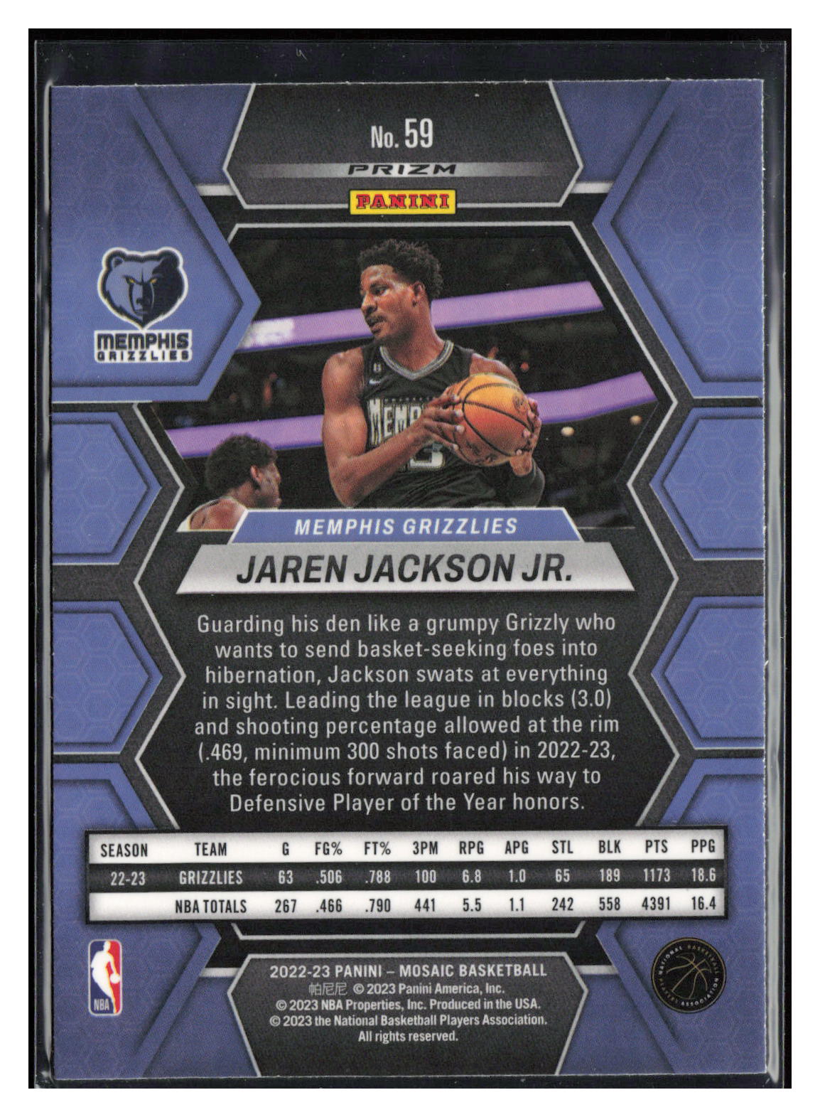 2022-23 Panini Mosaic #59 Jaren Jackson Jr. Reactive Blue