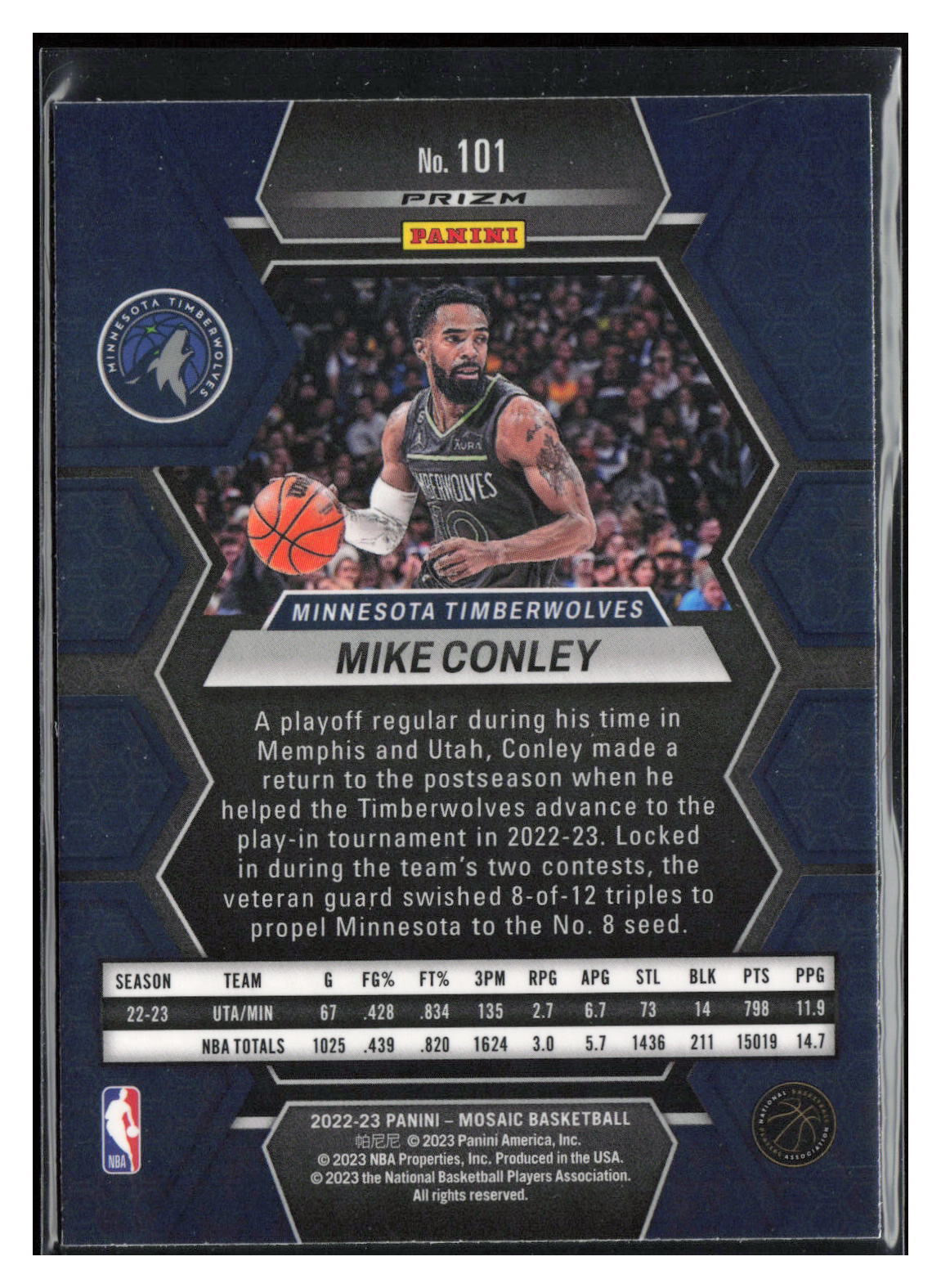 2022-23 Panini Mosaic #101 Mike Conley Reactive Blue