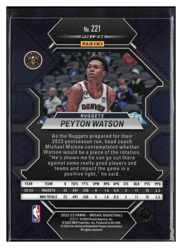 2022-23 Panini Mosaic #221 Peyton Watson Mosaic