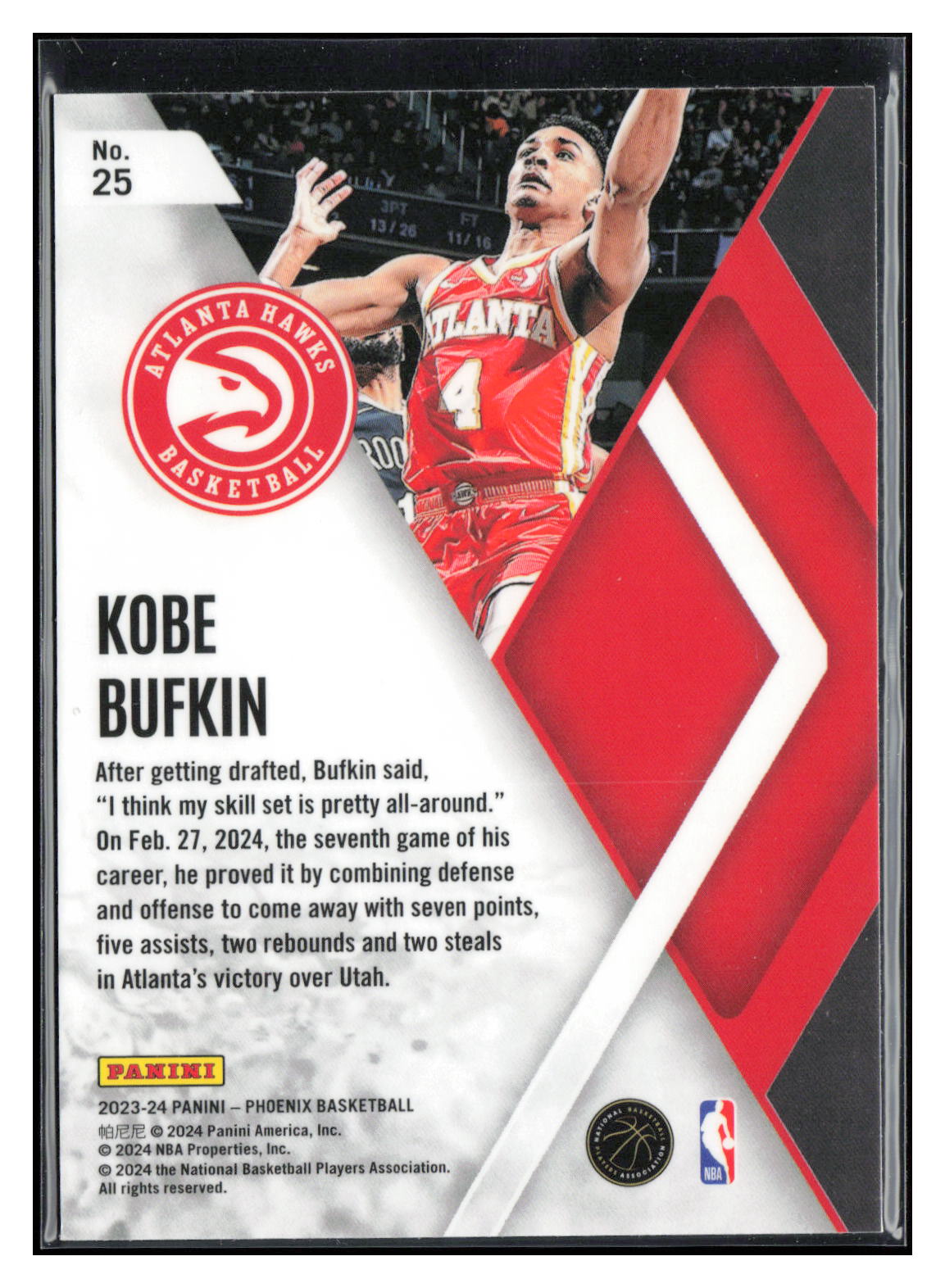 2023-24 Panini Phoenix #25 Kobe Bufkin Instant Phenom