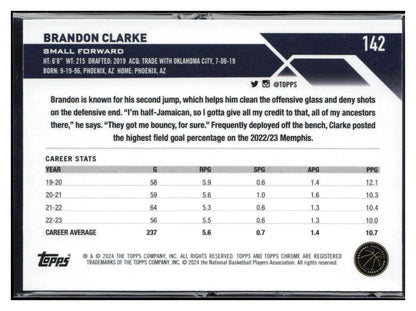 2023-24 Topps Chrome #142 Brandon Clarke Blue Basketball Refractors