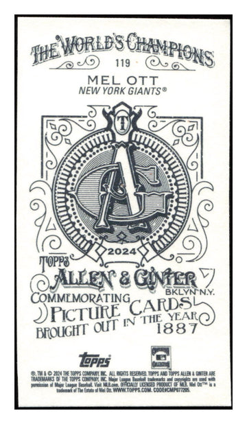 2024 Topps Allen & Ginter #119 Mel Ott Mini A&G Back