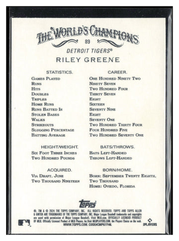 2024 Topps Allen & Ginter #89 Riley Greene