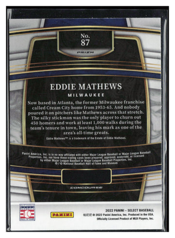 2022 Panini Select #87 Eddie Mathews Holo