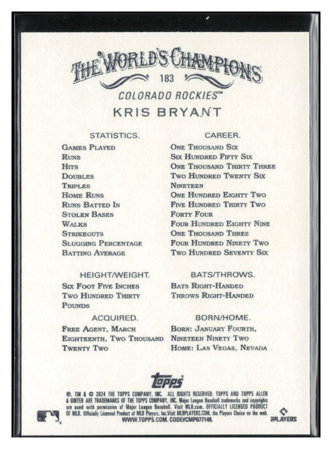 2024 Topps Allen & Ginter #183 Kris Bryant