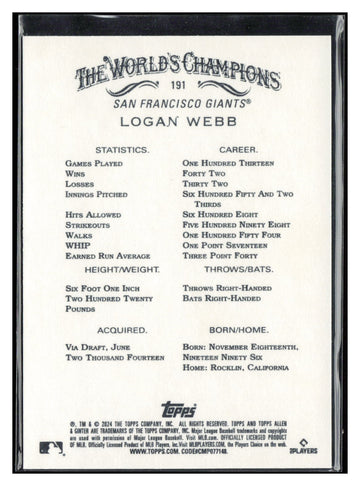 2024 Topps Allen & Ginter #191 Logan Webb