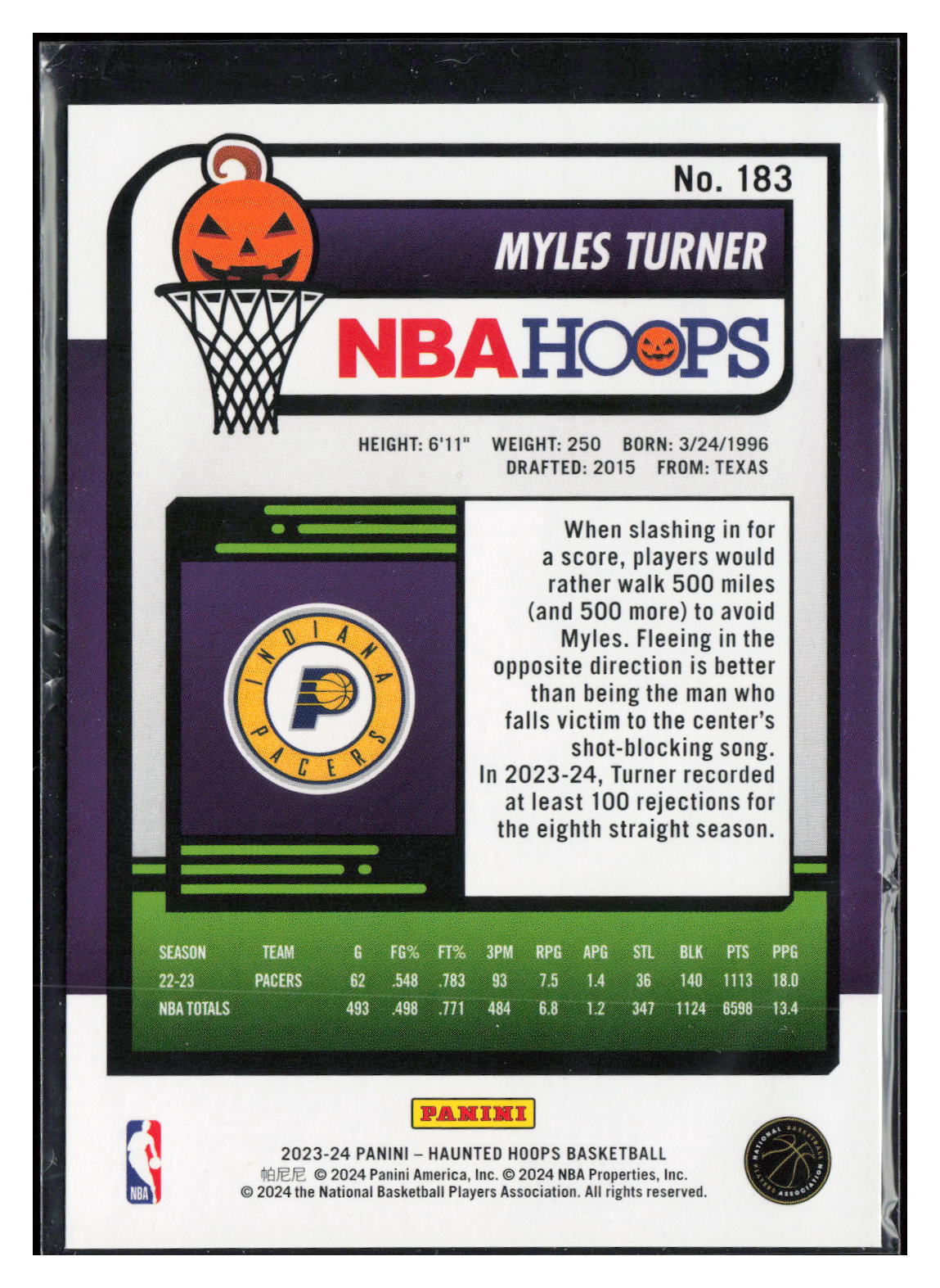 2023-24 Hoops Haunted Hoops #183 Myles Turner Orange