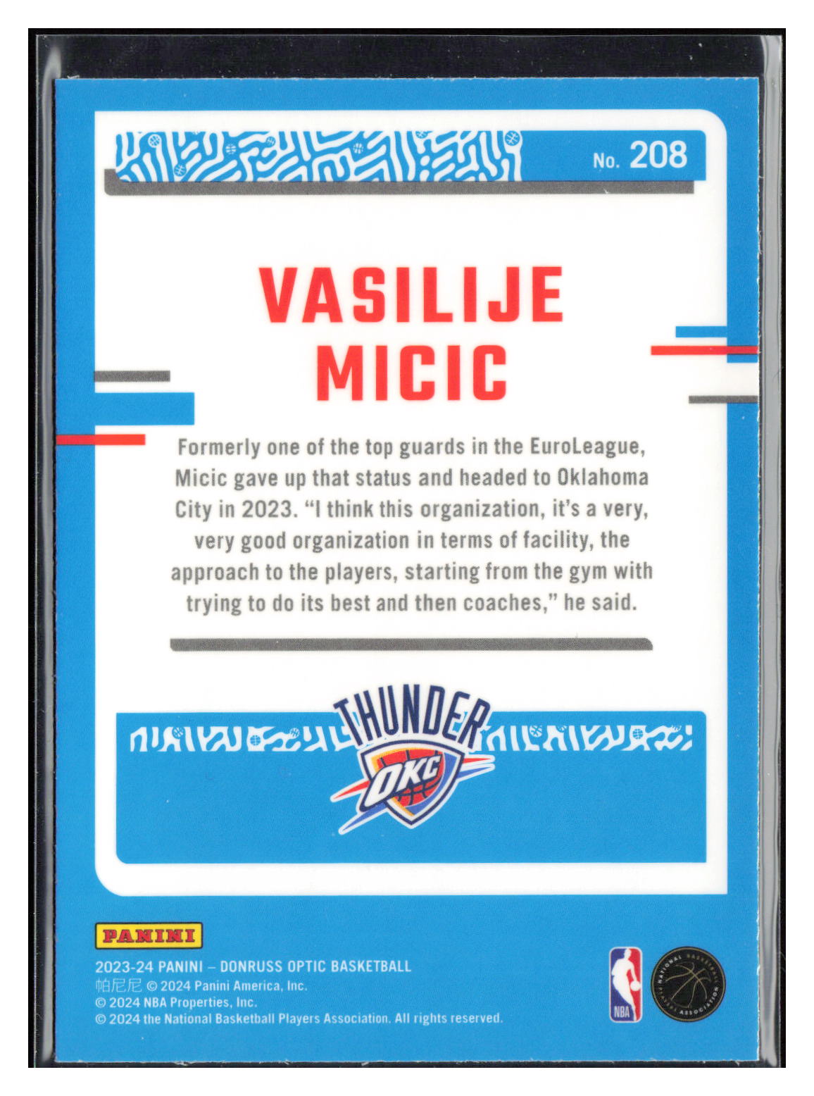2023-24 Donruss Optic #208 Vasilije Micic