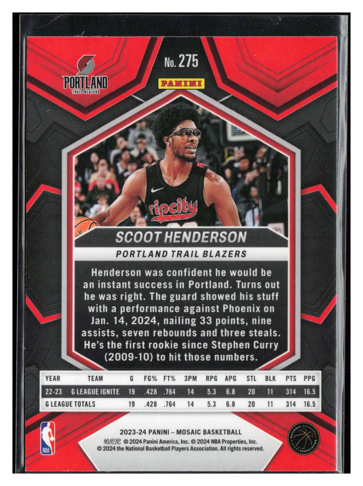 2023-24 Panini Mosaic #275 Scoot Henderson