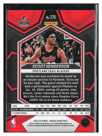 2023-24 Panini Mosaic #275 Scoot Henderson