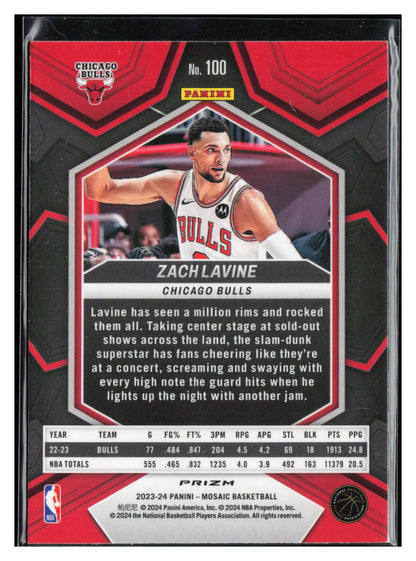 2023-24 Panini Mosaic #100 Zach LaVine Reactive Blue