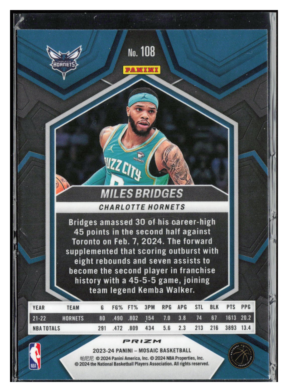 2023-24 Panini Mosaic #108 Miles Bridges Reactive Blue