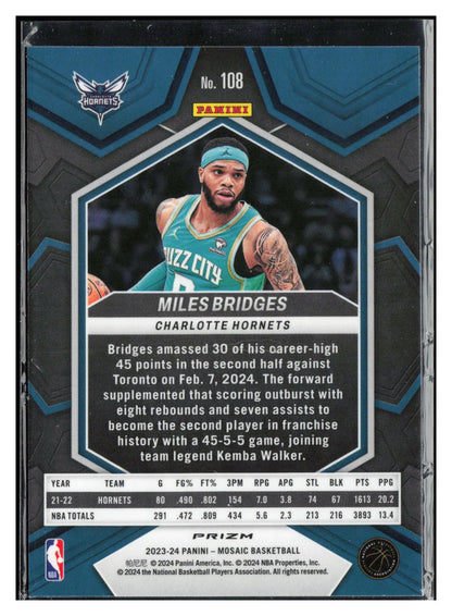 2023-24 Panini Mosaic #108 Miles Bridges Reactive Blue