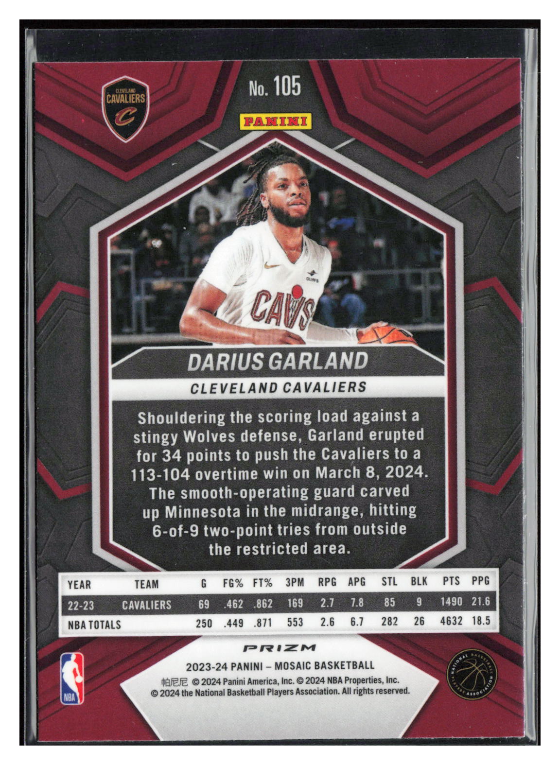 2023-24 Panini Mosaic #105 Darius Garland Reactive Yellow