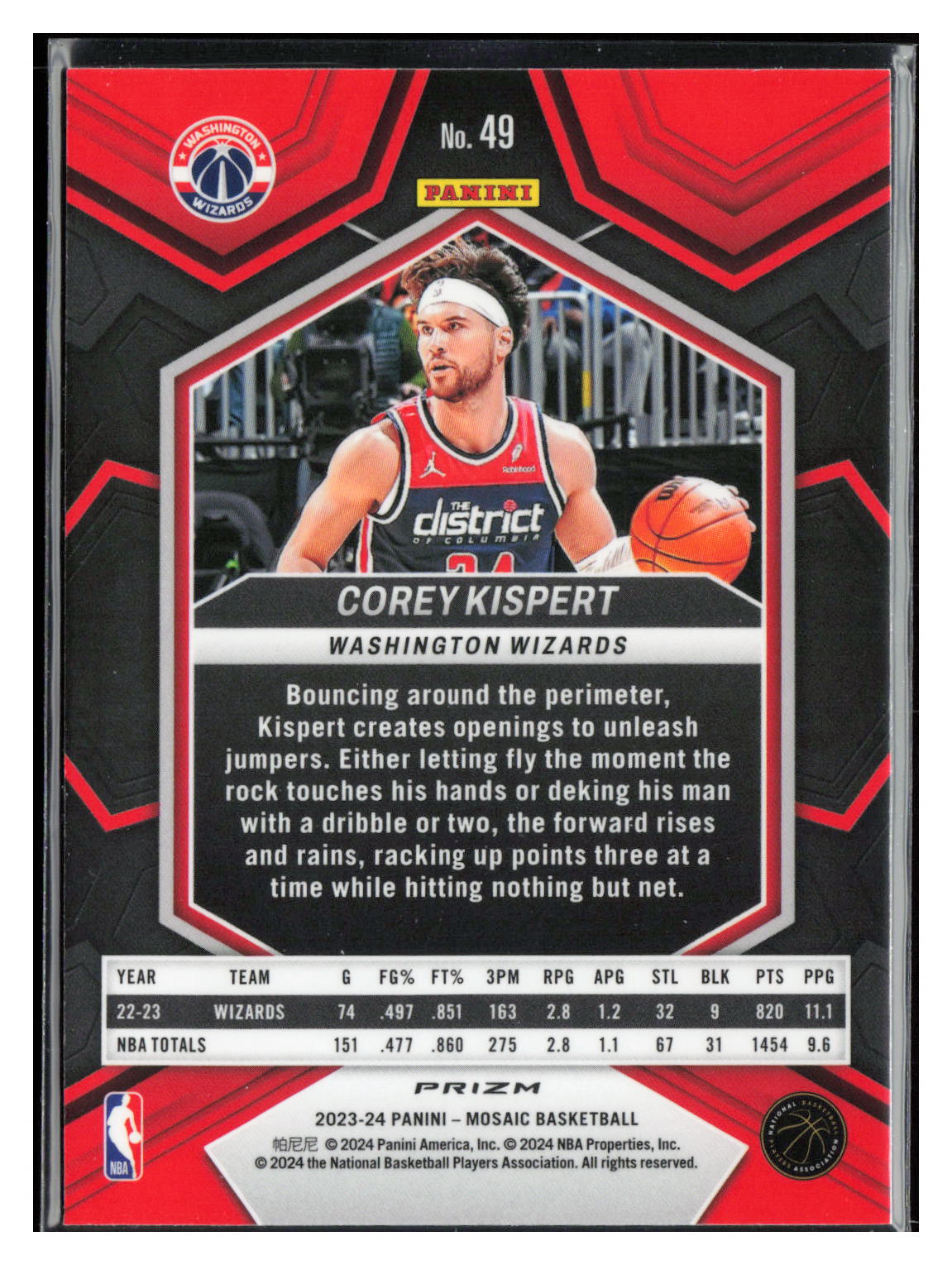 2023-24 Panini Mosaic #49 Corey Kispert Reactive Yellow