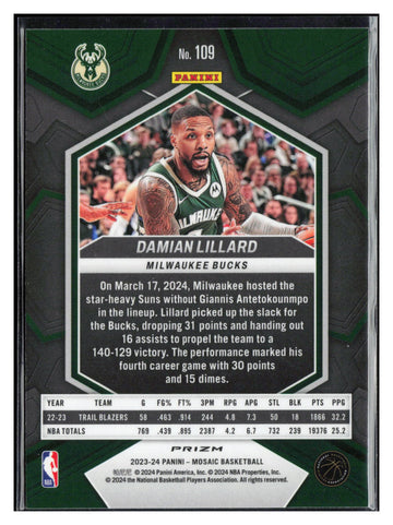2023-24 Panini Mosaic #109 Damian Lillard Green