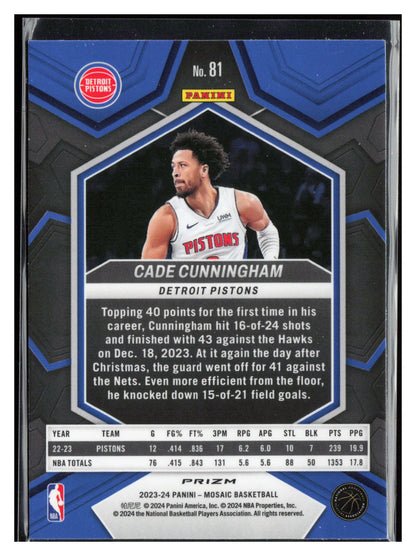 2023-24 Panini Mosaic #81 Cade Cunningham Green