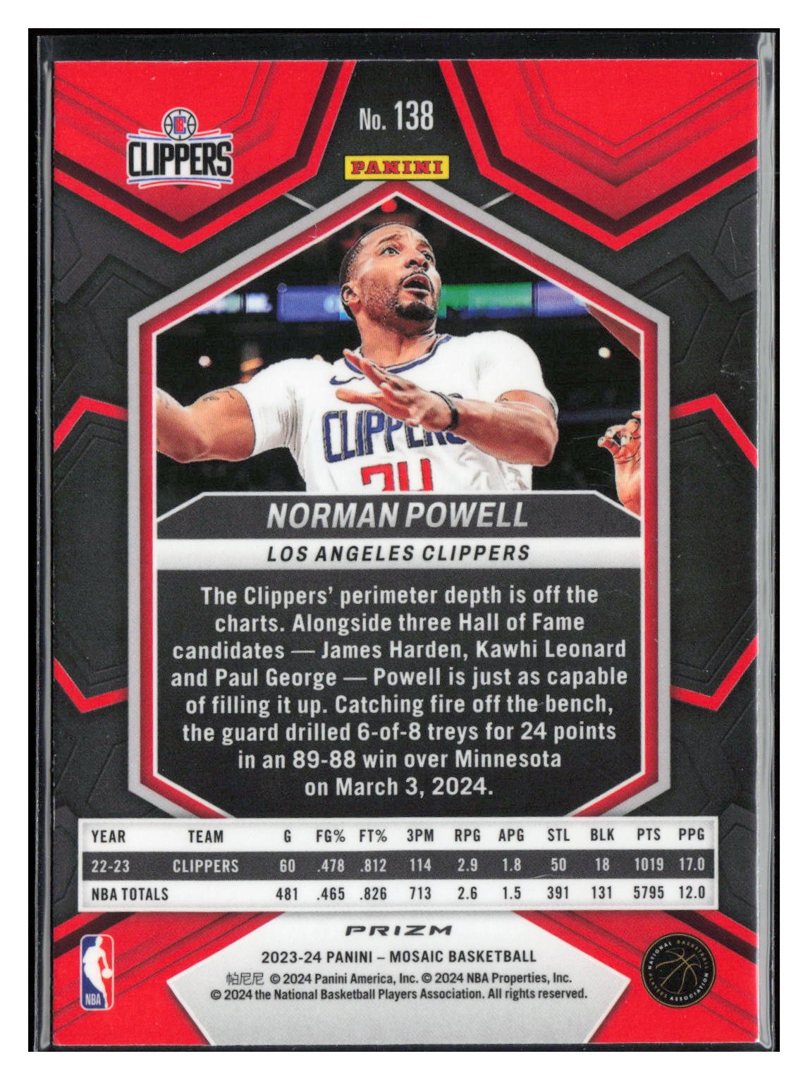 2023-24 Panini Mosaic #138 Norman Powell Silver